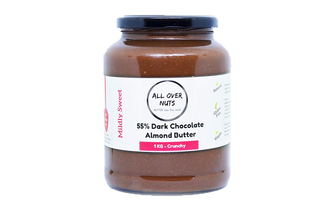 All Over Nuts 55% Dark Chocolate Almond Butter Crunchy  Glass Jar  1 kilogram